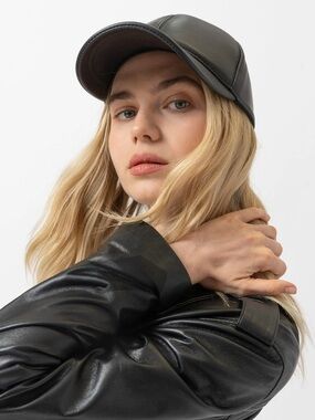 SAINT & SOFIA "Avalon" Black Leather Baseball Cap - One Size - NWOT